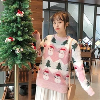 christmas sweater2021 autumn printing christmas sweater female korean style loose pullover sweet knitted sweater student fashion