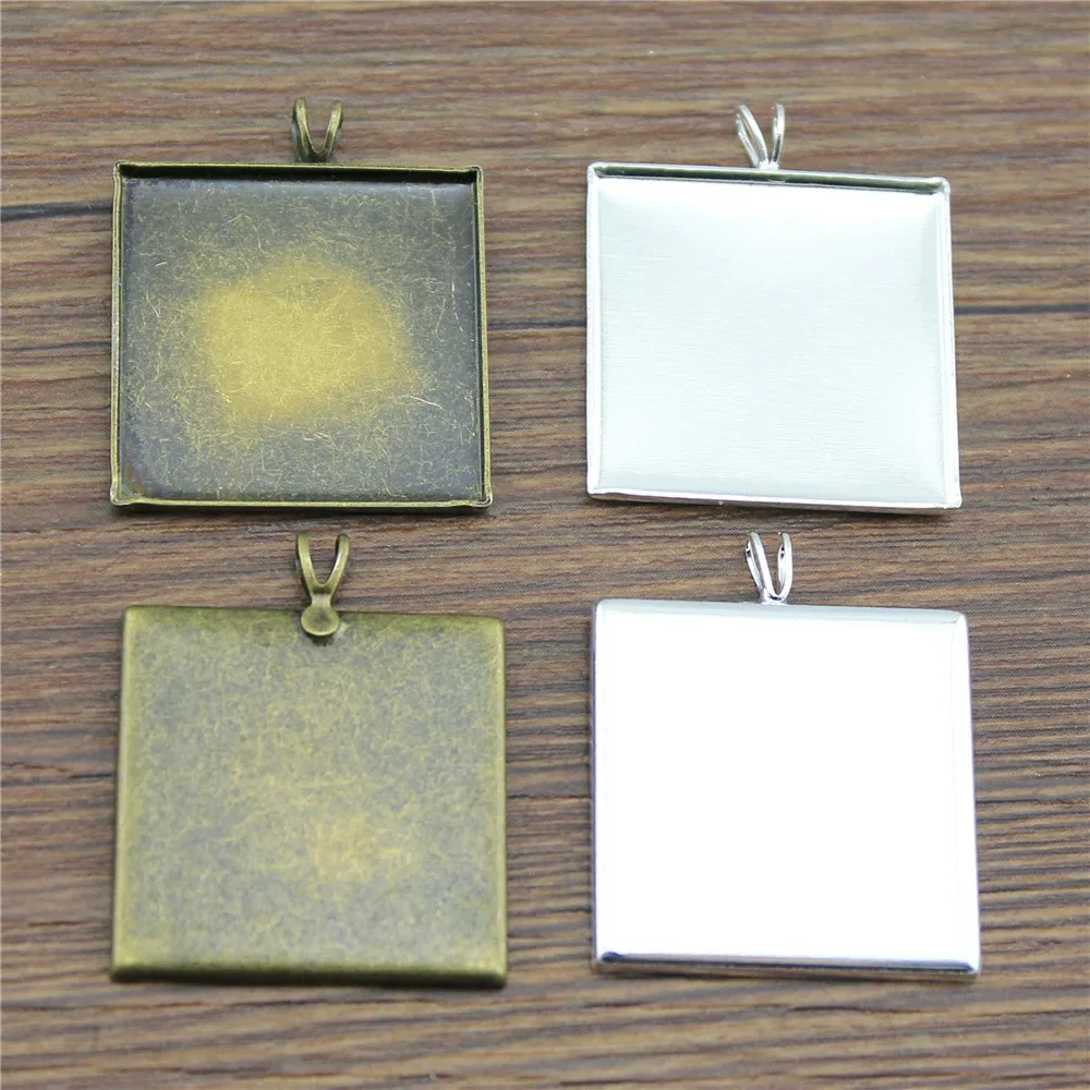 

10pcs 2 Colors Fit 25mm Square Glass Cabochon Base Setting Pendant Tray Blank Bezels Jewelry Finding