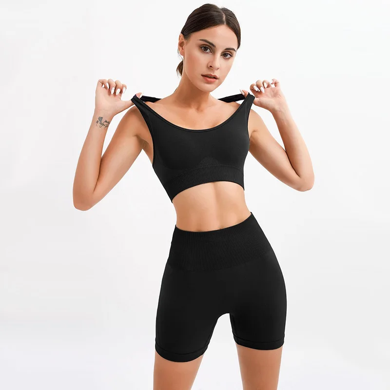 

2PCS Seamless Yoga Set Sportwear Women Set High Waist Short Set Workout Clothes For Women Fitness Gym Suit Activewear Academia
