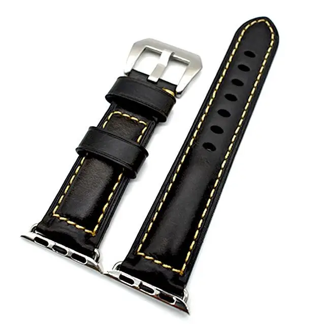 black with silver Коровья кожа, воск, натуральная кожа, ремешок для часов Apple watch, 42 мм, 38 мм, серия 4-1, iwatch 4, 44 мм, 40 мм, Ремешки для наручных часов, браслет для часов - Цвет ремешка: black with silver