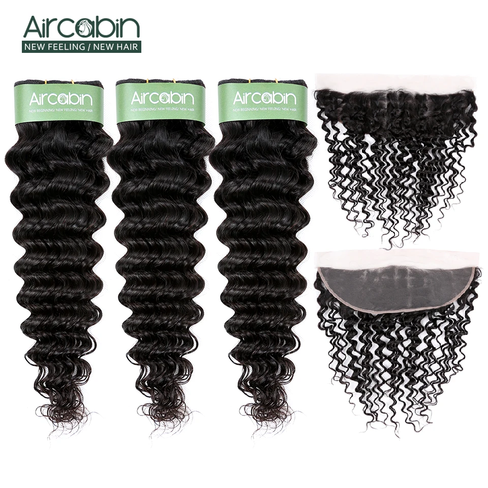 Бразильские волосы Aircabin пряди глубоких волн с фронтальной кружевной застежкой