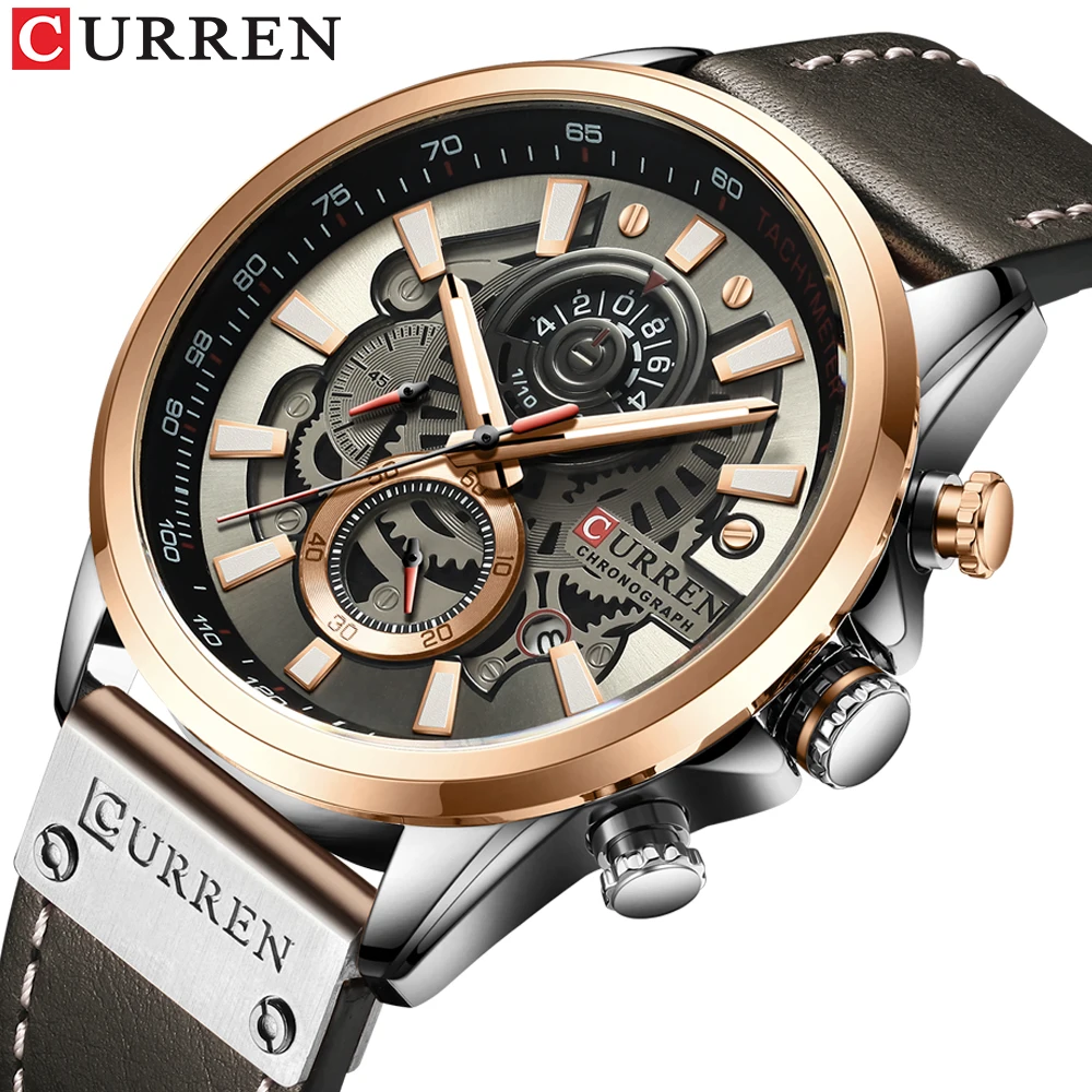 

NEW Men Watches Brand Sport CURREN Creative Fashion Chronograph Quartz Wristwatch Leather Strap Lumious Hands Waterproof Clock