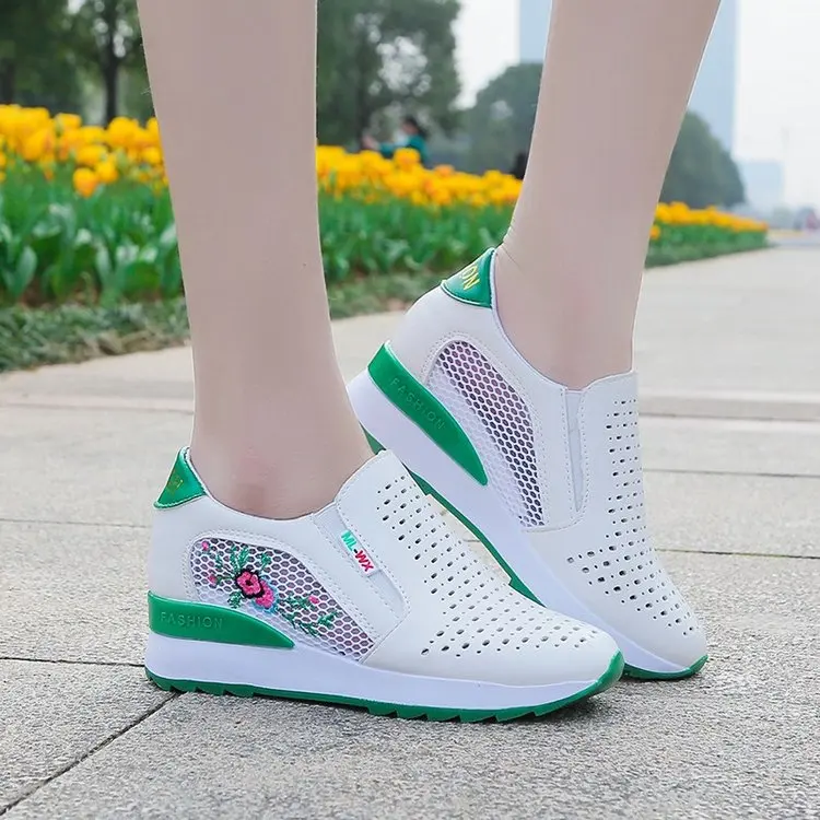 

New Women Shoes Woman Sneakers Vulcanized Shoes Hollow Out Breathable Internal Increased Wedge Platform Casual Shoes Female