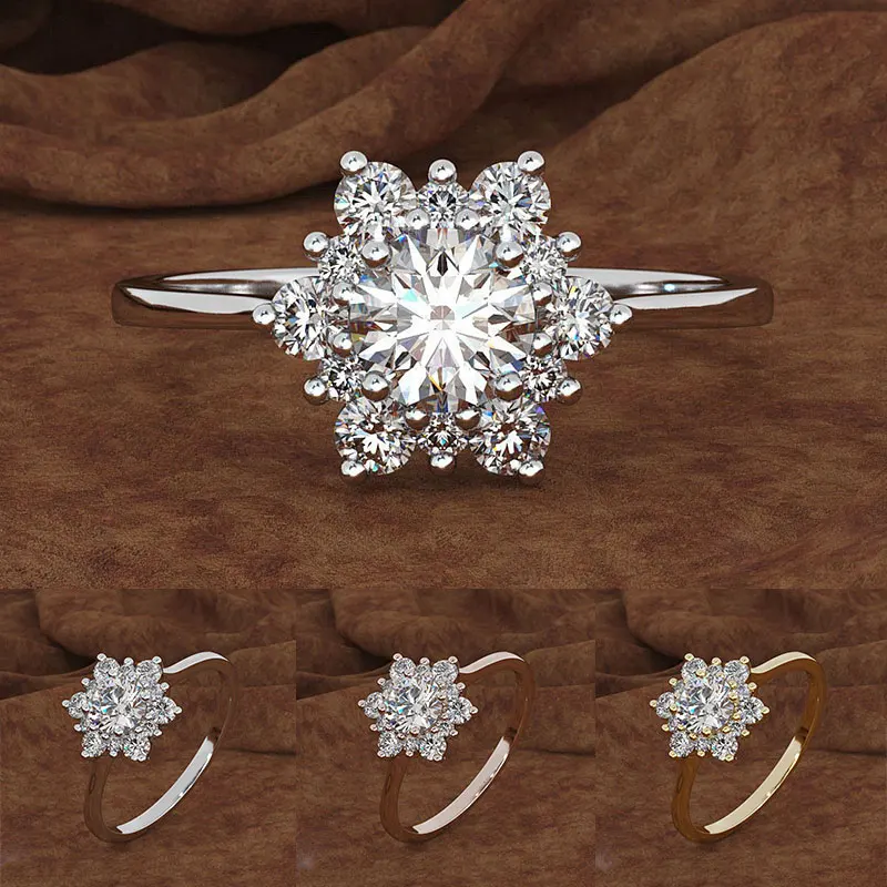 

Creative Diamond Snowflake Ring Wedding Ring Elegant Couple Ring Party Jewelry Crystal Finger Wedding Jewelry Ring