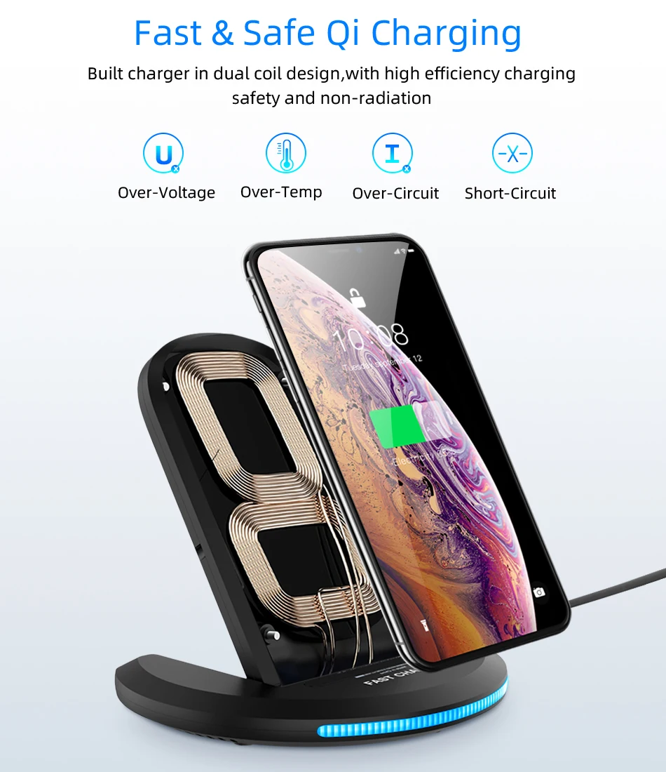 10 Вт Qi Беспроводное зарядное устройство для iPhone X/XS Max 8 Plus Портативный usb зарядный коврик держатель телефона для samsung S8 S9 Беспроводное зарядное устройство