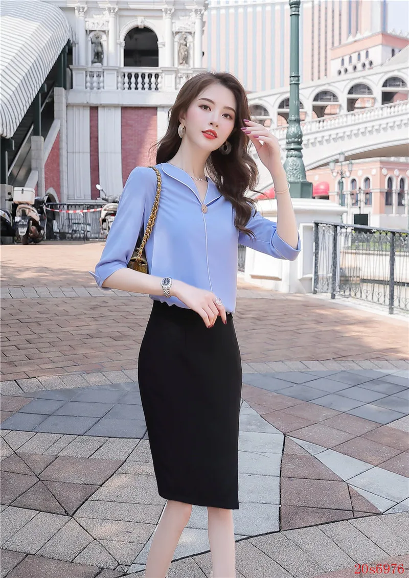 Женский офисный комплект из 2 предметов блузка с коротким рукавом и юбка|Рубашки|