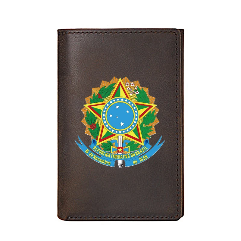 

Personality Genuine Leather Men Wallet RepÃºblica Federativa do Brasil Business Card Holders Male Purses Short Money Bags