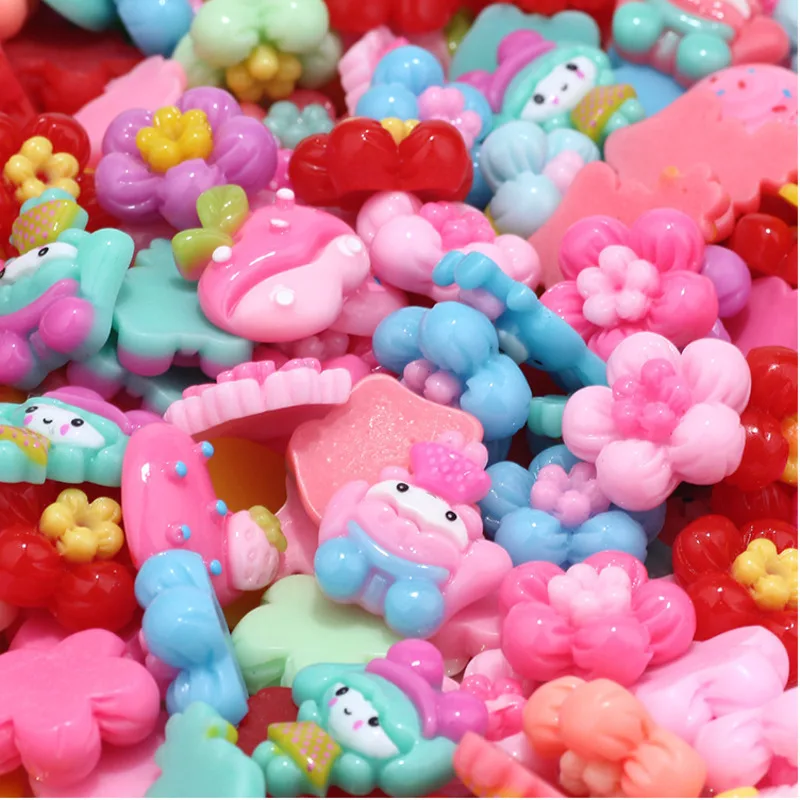 50 шт./пакет поделки смоляные Slime Мультяшные Кольца Кулоны из нержавеющей стали