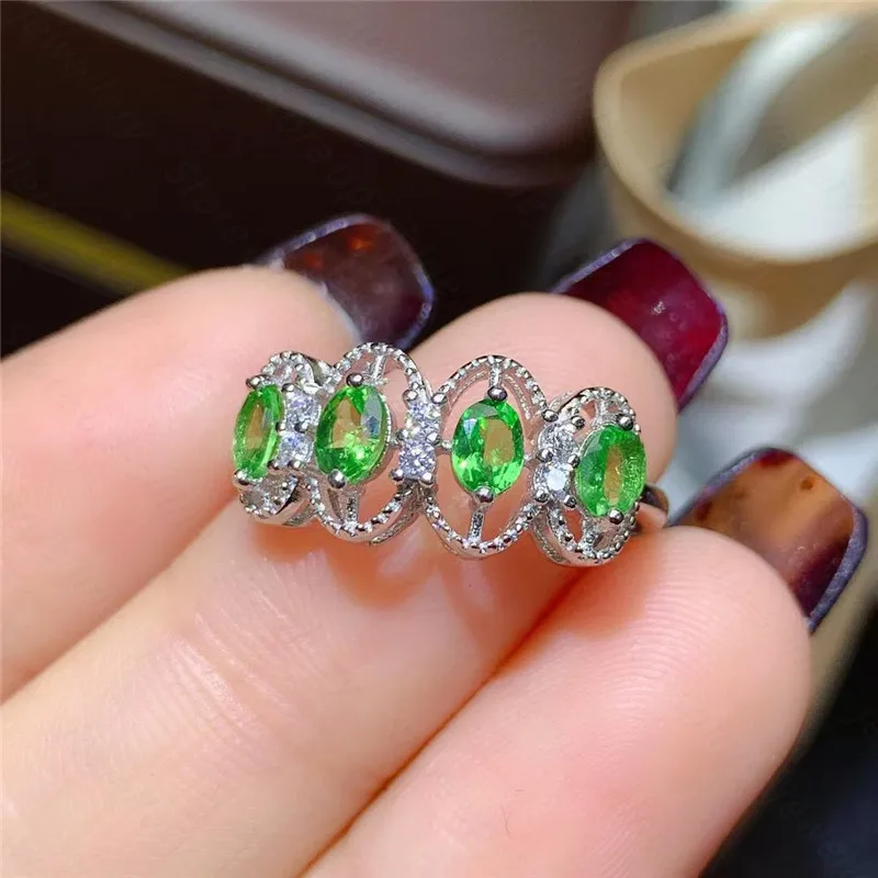 Натуральный кольцо с цаворитом 925 серебро Для женщин свежий простой и