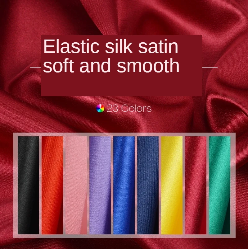 Elastic Silk Satin Fabric By The Meter for T-shirt Clothing Emulation Lined Dress Brocade Sequin Fabrics Blue Black Sewing Diy