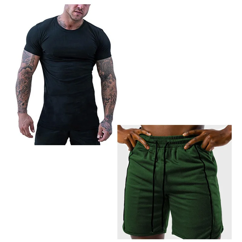 

2021 Summer Trend New Style Youth Men's Fashion Casual Round Neck T-Shirt Short-Sleeved Shorts Sports Running Suit