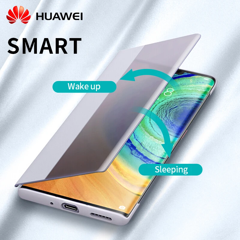 Оригинальный чехол для Huawei Mate 30 Pro силиконовый умный откидной кожаный 360