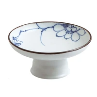 hand painted high plate lotus ceramic standing tray red plum ceramic high dish for fruits tea cake dessert nut