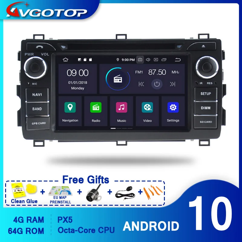 AVGOTOP Android 10 автомобильный DVD плеер для TOYOTA AURIS 2013 IPS HD экран