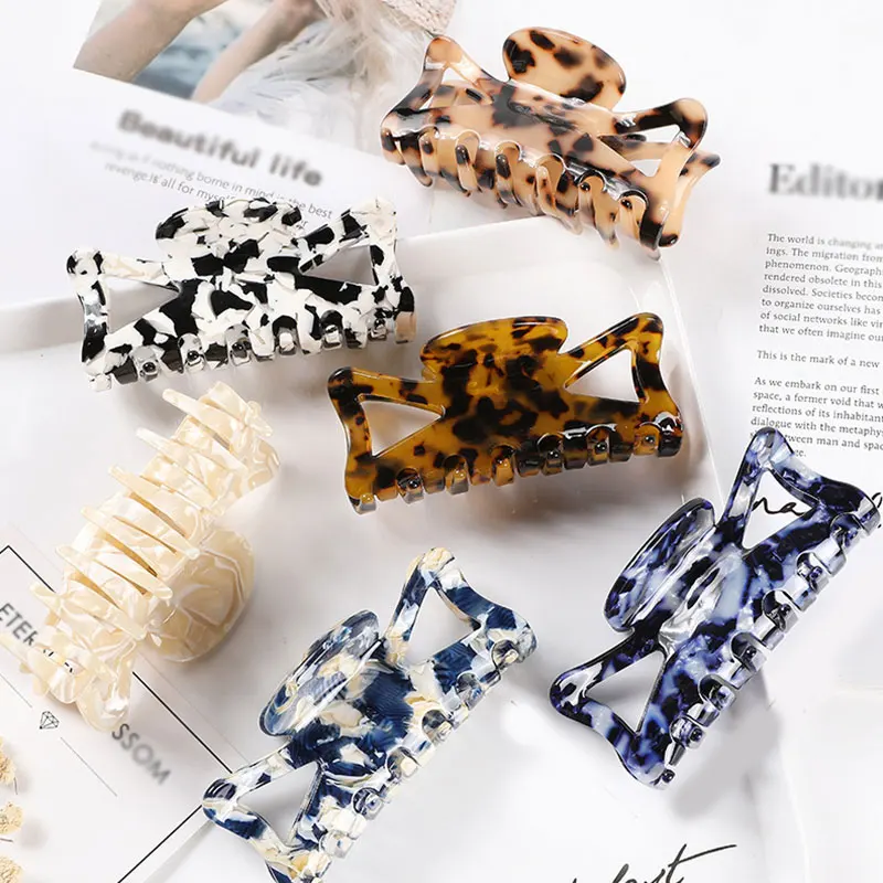 

Acetate Hair Clips Hollow Out Ponytail Hairpins For Women Leopard Marble Printed Hair Claws Multicolor DIY Hair Styling Tools