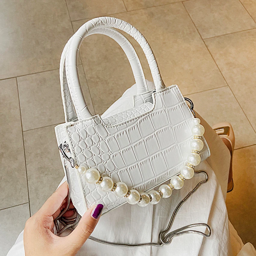 

TOYOOSKY Pearl Handle Mini Design PU Leather Shoulder Bags for Women 2020 Crossbody Bag Travel Handbags Stone Pattern