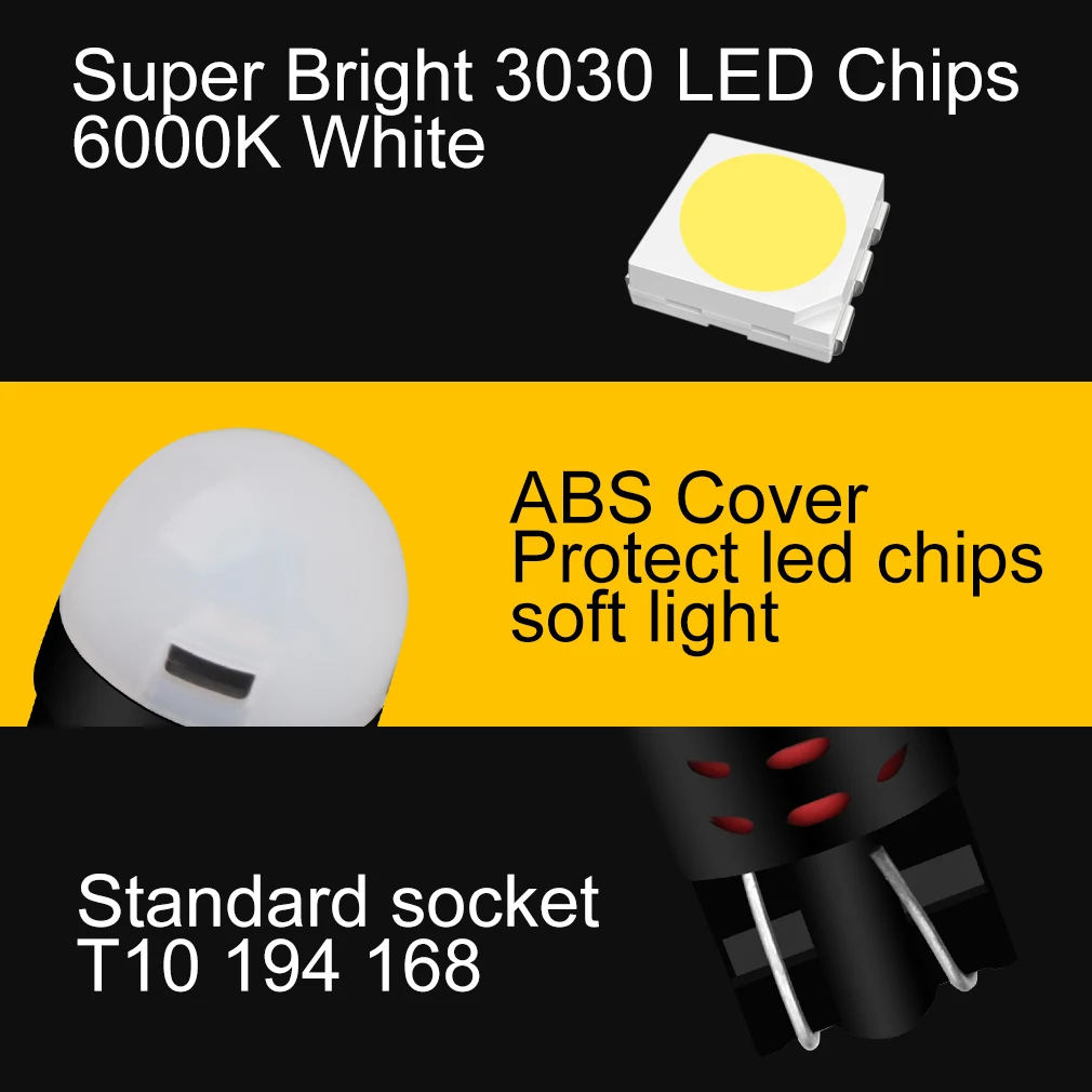 Светодиодные лампы W5W T10 2 шт. 3030SMD 12 В 6000K 194 168 светодиодные для салона автомобиля