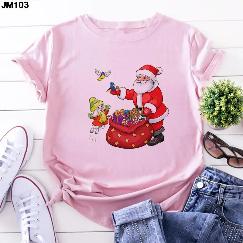

Kawaii Sika Deer Santa Printed Woman T-shirt Harajuku Fashion Christmas Women's T Shirt Summer Casual Top Female Clothing Tshirt