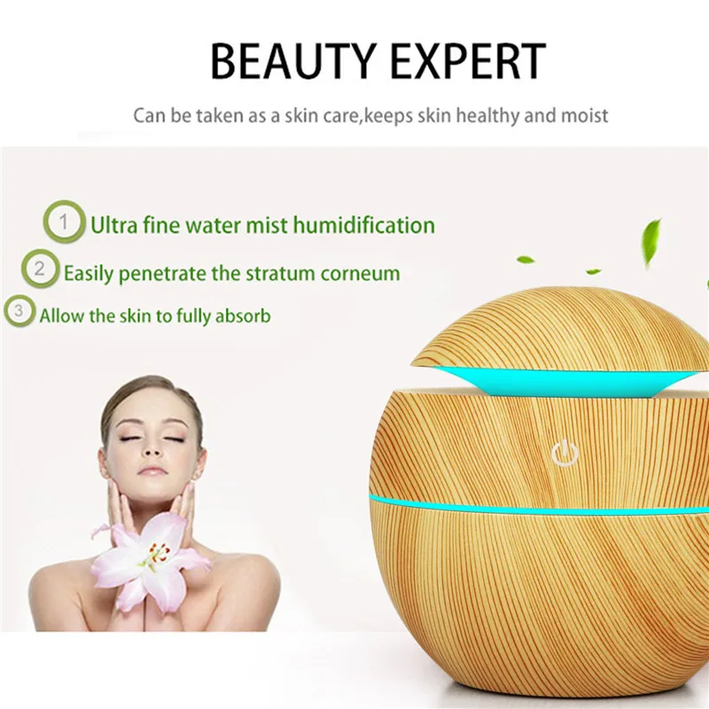 USB Aroma Air Humidifier Essential Oil Diffuser Wood Grain Ultrasonic Cool Mist Maker 7 Color Change LED light for Home Car | Бытовая