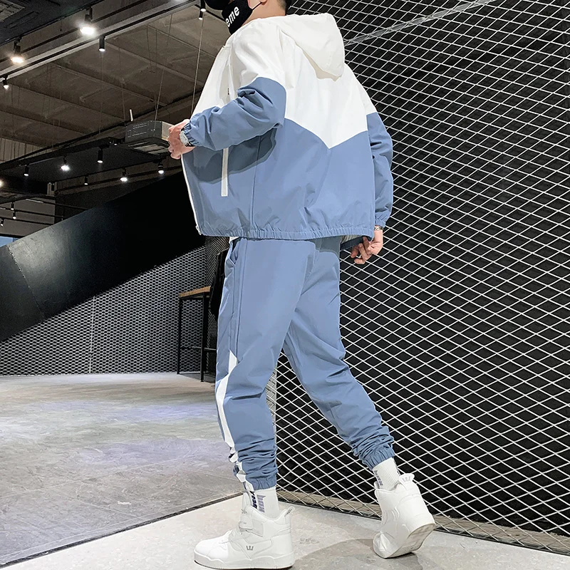 

Patchwork Hip Hop Casual Men's Sets 2020 Korean Style 2 Piece Sets Clothes Men Streetwear Fitness Male Tracksuit