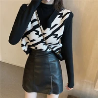 womens knitted vest vintage v neck pullover print sleeveless womens warm vest korean fashion women winter sweater clothes