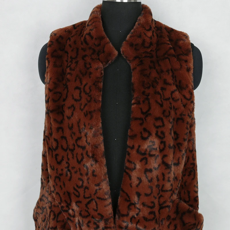 

Nerazzurri Leopard print long soft fluffy faux fur vest women v neck Leopard fur vests ladies Autumn winter faux fur gilet 7xl