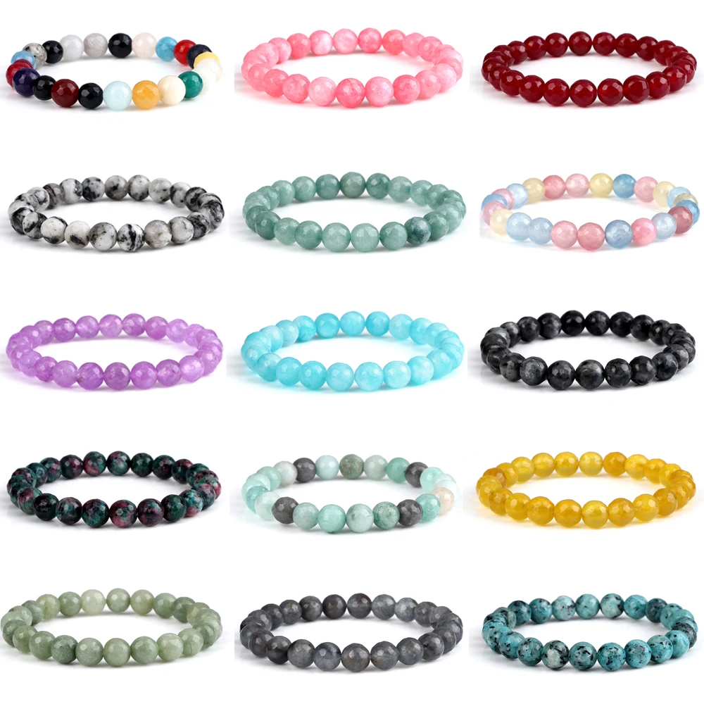 

8mm Men Vintage Beaded Bracelets Women 8mm Natural Pink Rose Powder Beads Bracelet Elastic Bangle Yoga Healing Jewelry Girl Gift