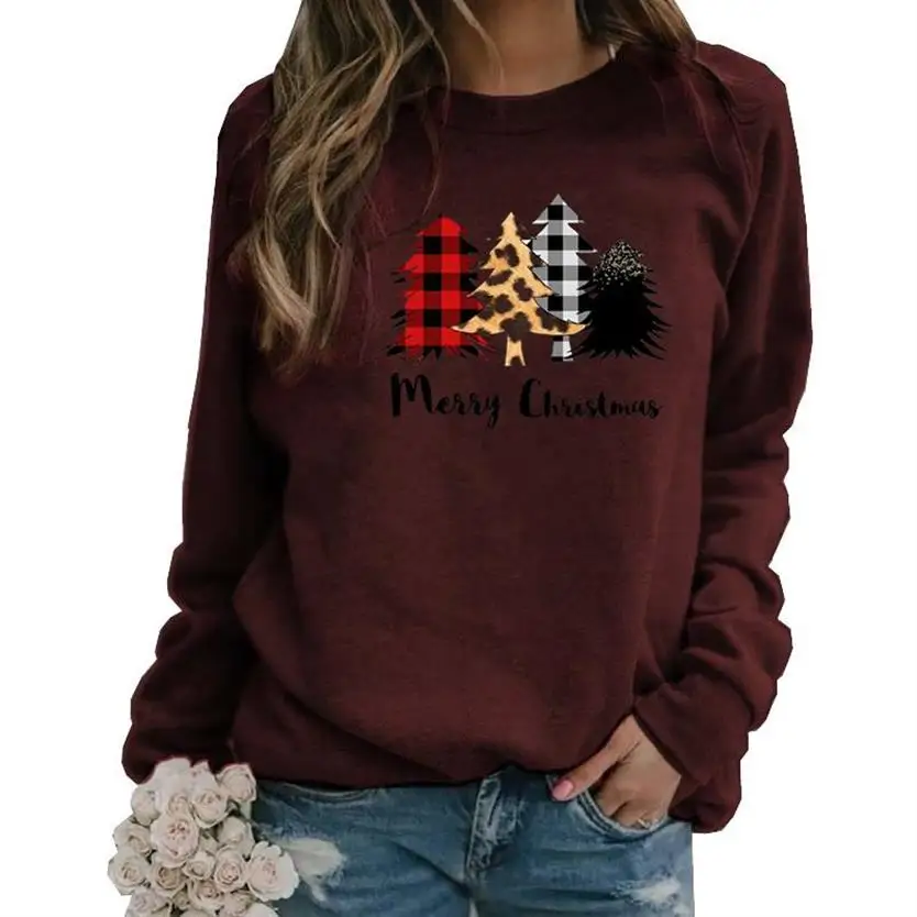 

Long Sleeve Round Neck Hoodies Hoodies For Women Merry Christmas Letters Print Sweatshirts Kawaii Tops Printing Clothings Cotton