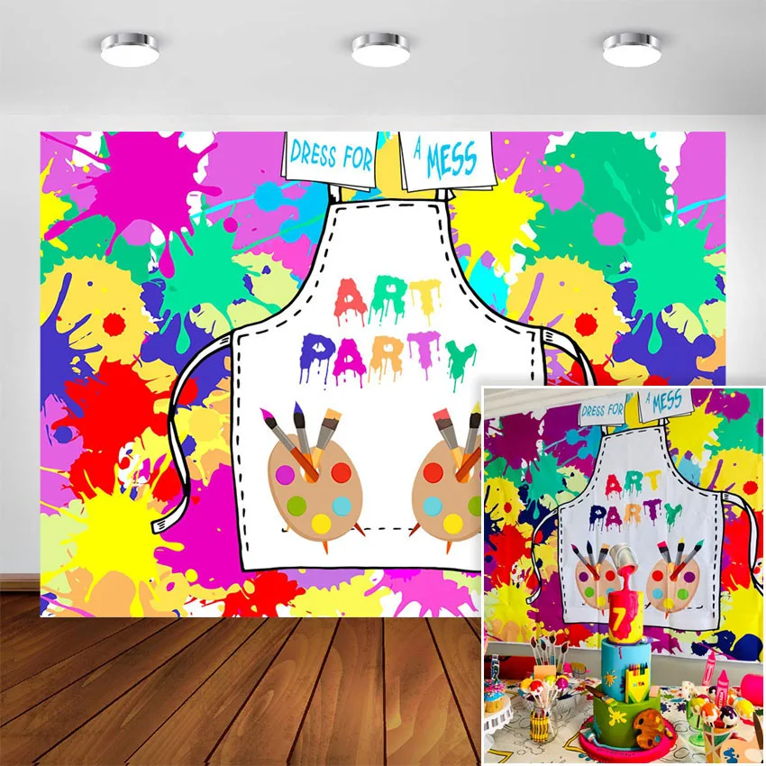 Купи Art Paint Party Photography Backdrop Baby Kid Artist Birthday Dress for a Mess Art Party Painting Splatter Photo Background за 383 рублей в магазине AliExpress