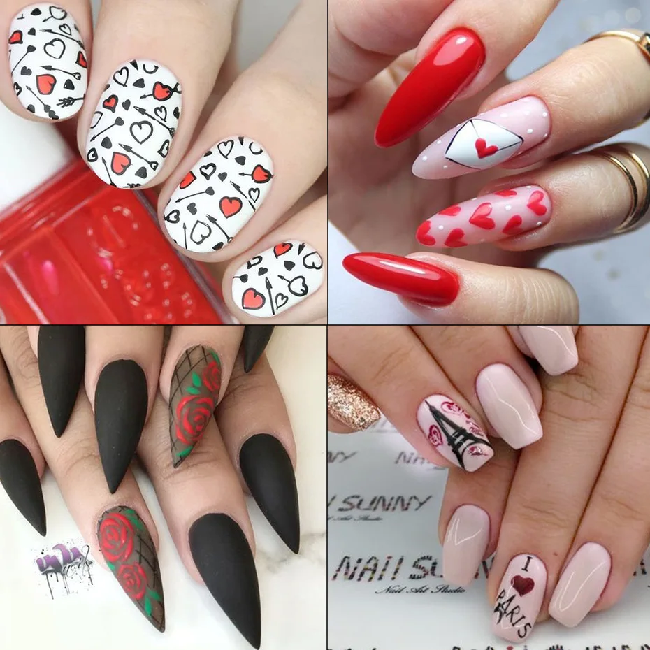 

1 Sheet 3D Valentines Stickers for nails Rose Sexy Red Lips Heart Leopard Gel Nail Polish Slider New Year Manicure Decor Tips