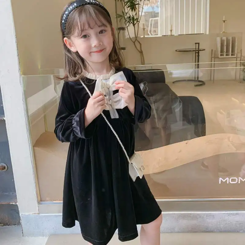 

Keelorn Baby Girls Casual Dress 2021 New Fashion Party Clothes Children's Bow Cute Clothes Kids Bow Lace Princess Velvet Dresses