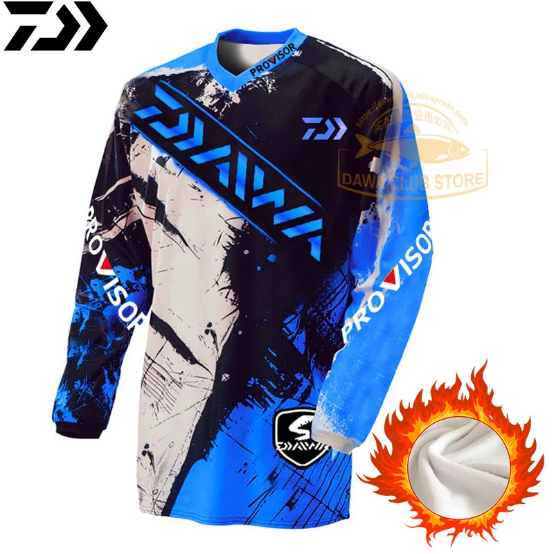 Thermal Fishing Sweater DAWA Fishing Sweatshirt Thicken Winter Fleece Fishing Jersey Long Sleeve Thermal Underwear Sweater