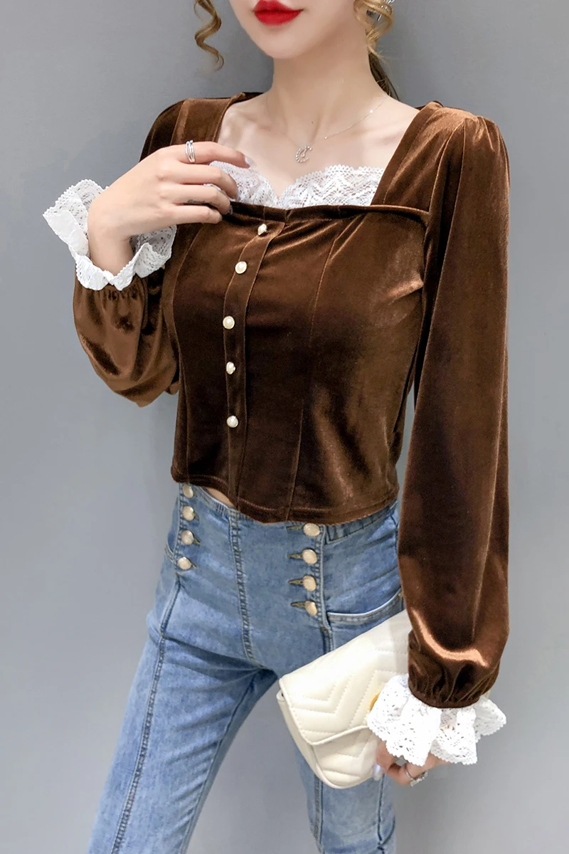 Модная женская блузка COIGARSAM во французском стиле с пышными рукавами и квадратным