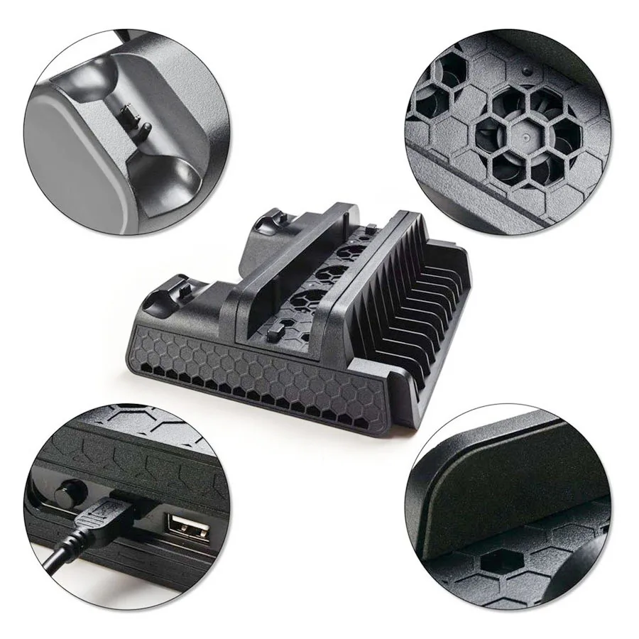 Вертикальная подставка для PS4/PS4 Slim/PS4 PRO с охлаждающим вентилятором двойной