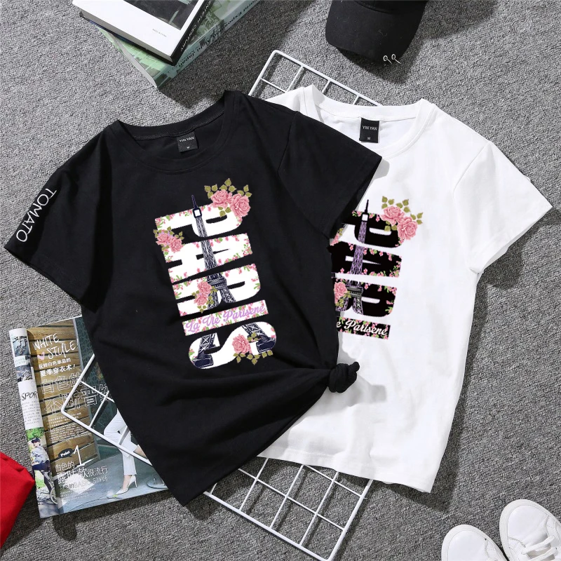 Flower Eiffel Tower Letter Heat Transfer Sticker Iron On Paris for Clothing Europe Style Thermal Stickers Diy Girls Dress | Дом и сад