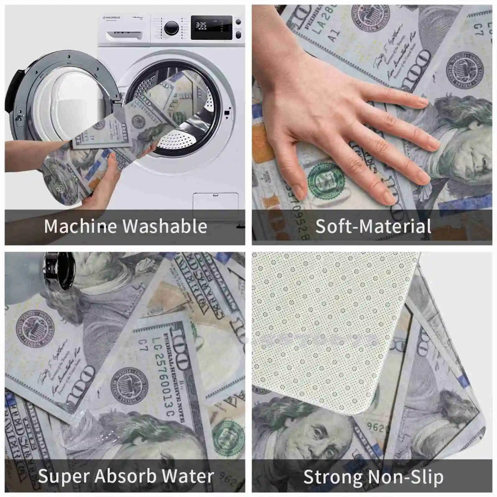 Ковер для двери "High Rollin Comfortable" с деньгами, купюрами в сто долларов и надписью "Rich Gangsta Gangster".