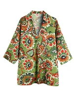 women 2021 fashion oversized floral print blouses vintage v neck long kimono sleeve female shirts blusas chic tops