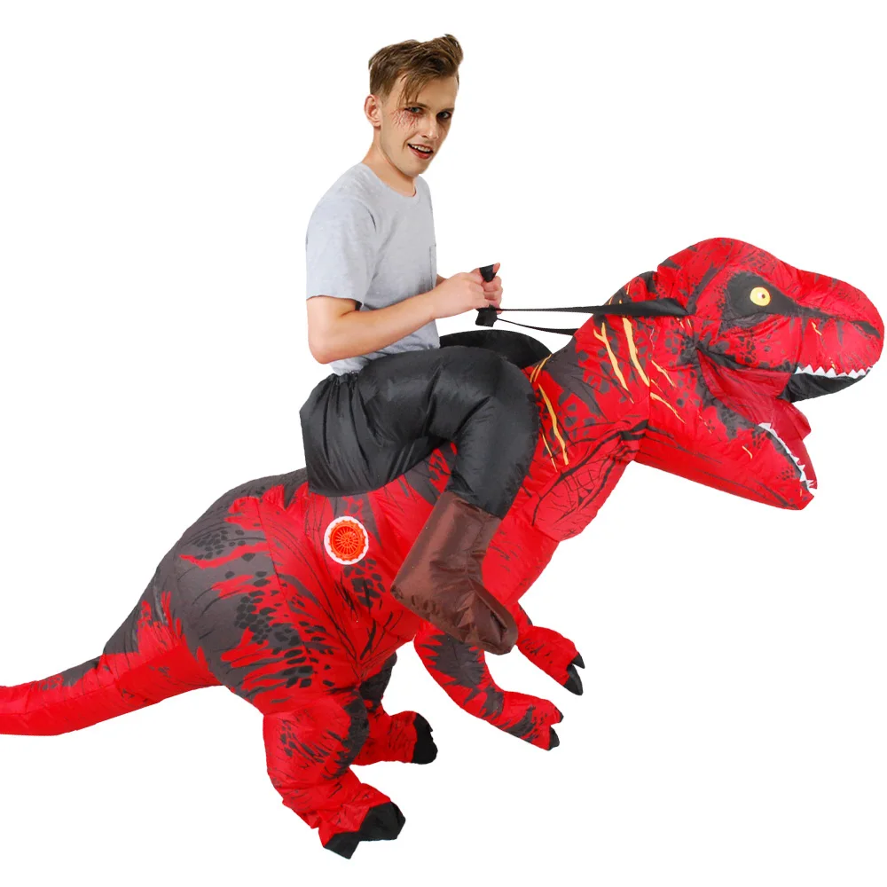 Красная езда на T REX надувной костюм динозавра для Хэллоуина взрослое