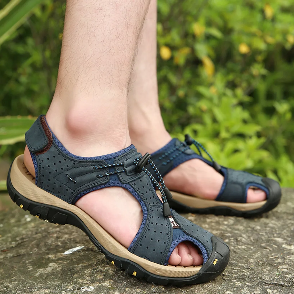 

2020 New Male Shoes Genuine Leather Sandals Men Summer Beach Shoes Fashion Outdoor Casual Shoes Plus Size Sandalias Flats