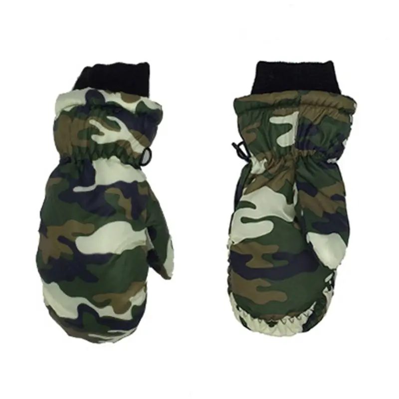 Army Green 5 цветов, Детские Зимние камуфляжные перчатки с принтом, водонепроницаемые ветрозащитные плотные теплые эластичные ребристые рукавицы с манжетами - Цвет: Army Green