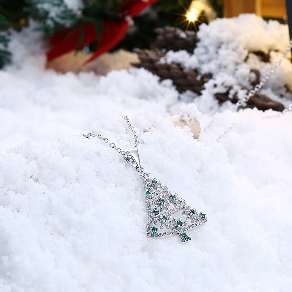 

INALIS Christmas Series Green Color Zircon Necklace Christmas Tree Shaped Necklaces For Women Fashionable Jewelry Gift Hot Sell