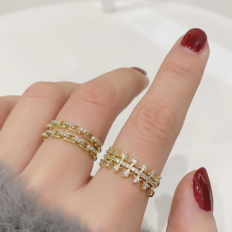 

Luxury High Quality 14k Real Gold Double Floor Rings for Women Jewelry Adjustable Open Design Micro Inlay AAA Zircon Party Gift