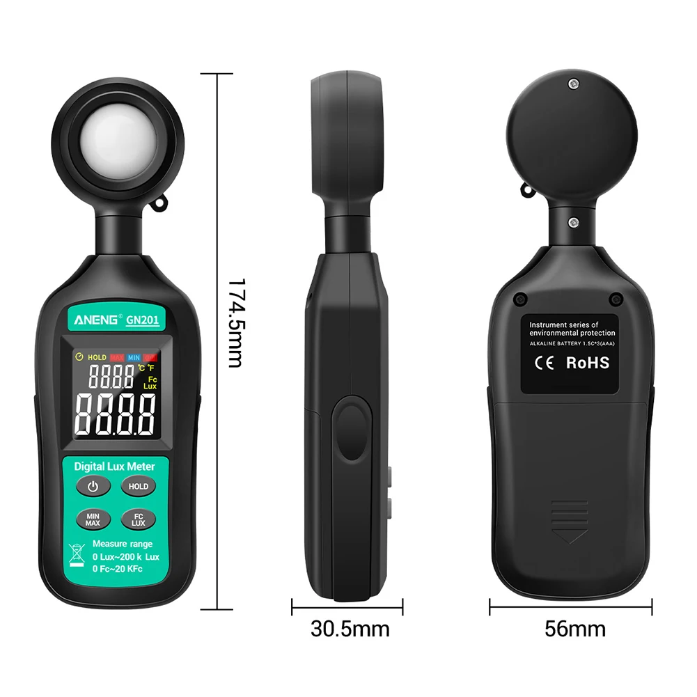 

GN201 Luxmeter Digital Light Meter 200K Lux Meter Photometer uv Meter UV Radiometer Handheld Illuminometer Photometer new