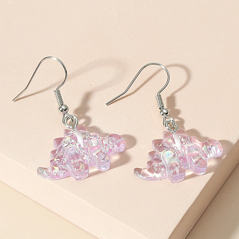

New Design Cute Dinosaur Drop Earrings Resin Funny Colorful Animal Acrylic Earrings Drops For Women Girls Ear Popular Jewelry