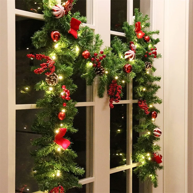 

Christmas Decoration Garland 2022 Wreath Light Green Artificial Rattan Xmas Hanging Weave New Year Navidad Party Home Decor
