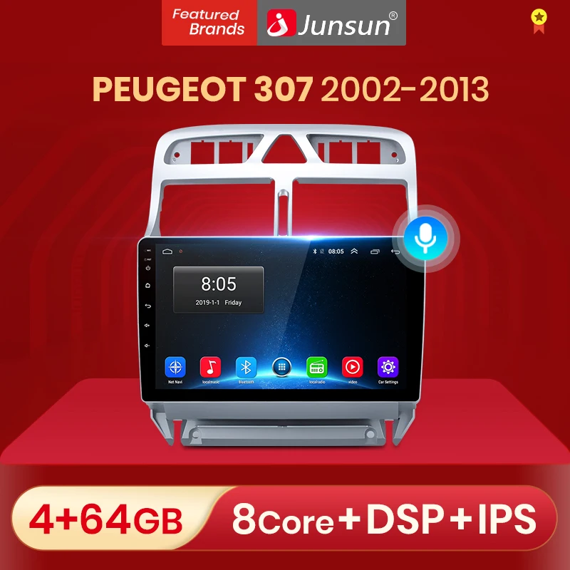 Junsun 4G + 64G Android 10 для PEUGEOT 307 sw 2002 2013 авто 2 din Автомобильный Радио стерео плеер Bluetooth GPS