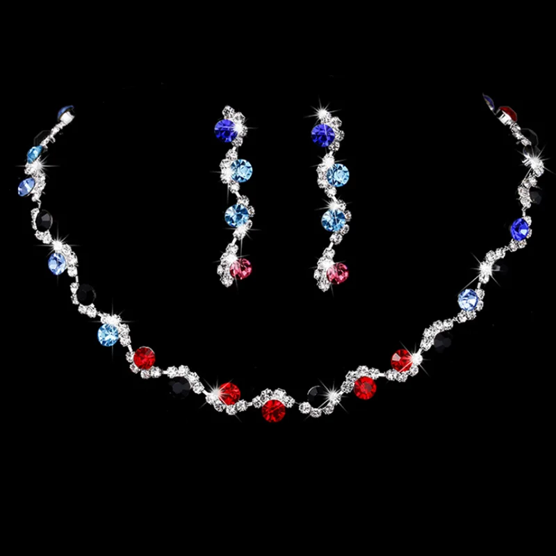 

Bride Neckle Pendant Two Piece Wedding Dress Set Accessories Silver Plated Diamonds