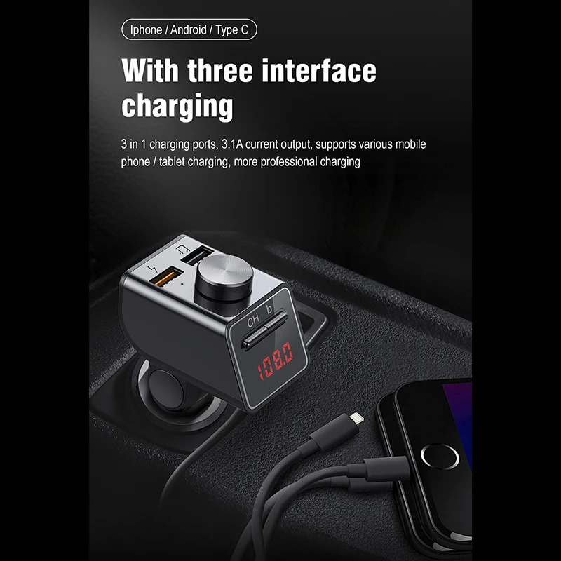 Автомобильный FM-трансмиттер Bluetooth 5 0 беспроводная гарнитура аудиоприемник MP3