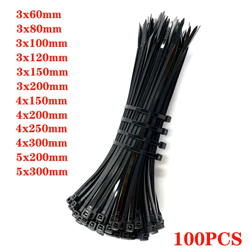 

Self-locking plastic nylon tie 100 PCS black 5X300cable tie fastening ring3X200 cable tie zip wraps strap nylon cable tie set