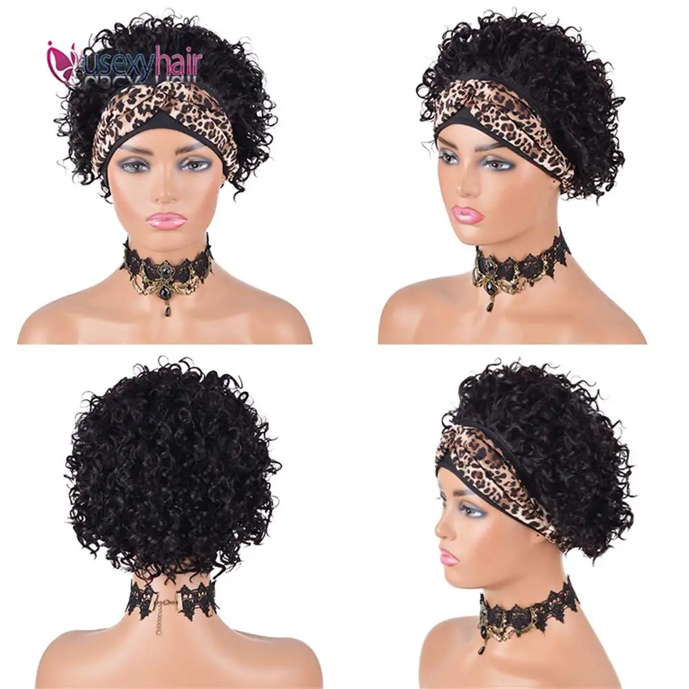 

Short Curly Headband Wigs Human Hair Pixie Cut Hair Headband Wigs Short Bob Human Hair Wig for Women with Free Headbands